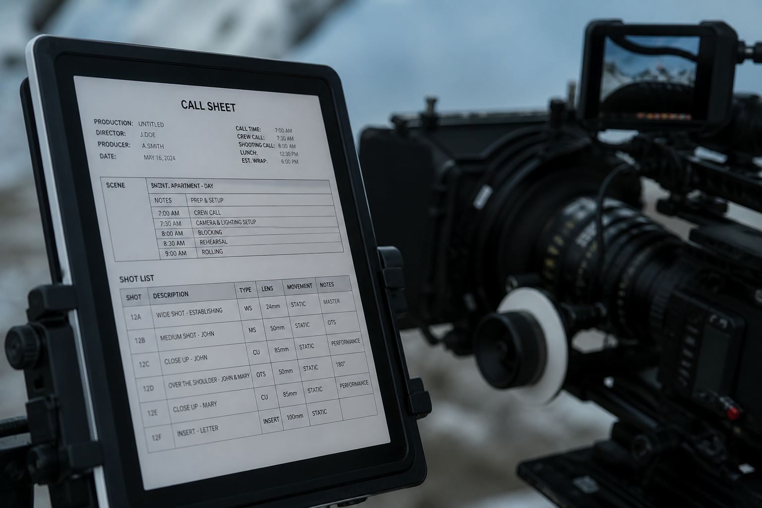 Shot list on Frameboard